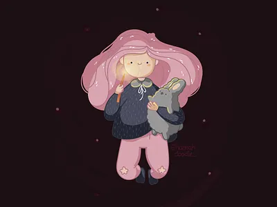 Magic illustration cute girl hannahdoodle illustration lights magic rabbit vector