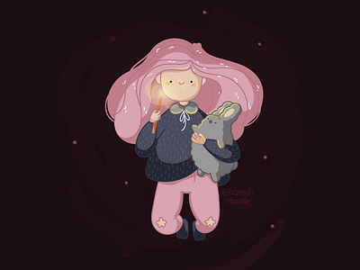 Magic illustration cute girl hannahdoodle illustration lights magic rabbit vector