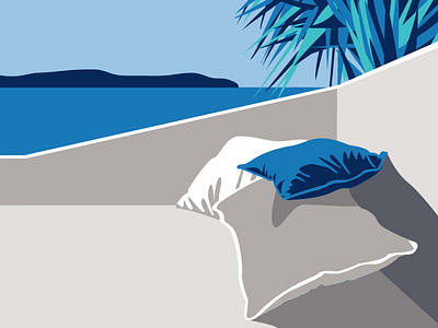 Island Lounging flat greece illustration illustrator island pillows plant santorini shadow vector view water