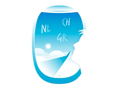 Traveling between countries aeroplane blue clouds face flight moon sky stars sun travel window wing