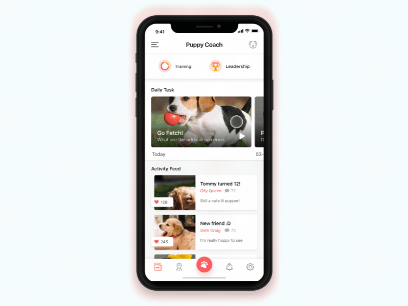 Puppy Coach! activity app compose direction dog interaction iphone post task training ui ux