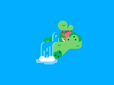 Waterfall blue clean flow green grid jungle minimal modern nature simple tree water