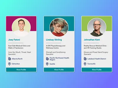 Medical Professional Profile Cards bright card gradient layout medical medicine ui ux