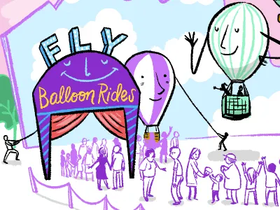 Balloon Rides for Everyone!! art balloon comic cute drawing graphic illustration line