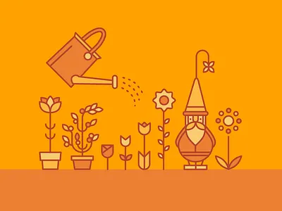 Gnome in a garden flowers garden gnome line illustration