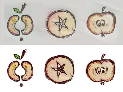 Vectorized apples apple apples aquarell. crayon drawing markers sketch trace vectorized