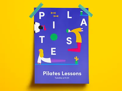 Pilates posters characters colors flat graphic design illustrations typography workout