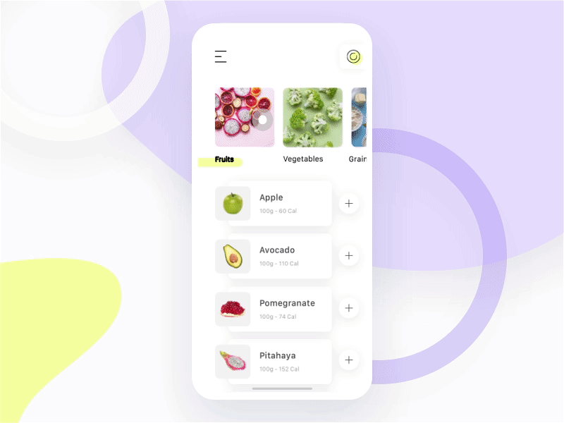 Eating List. Animated. ae animation app flat food ios mobile motion presentation ui design ui ux white