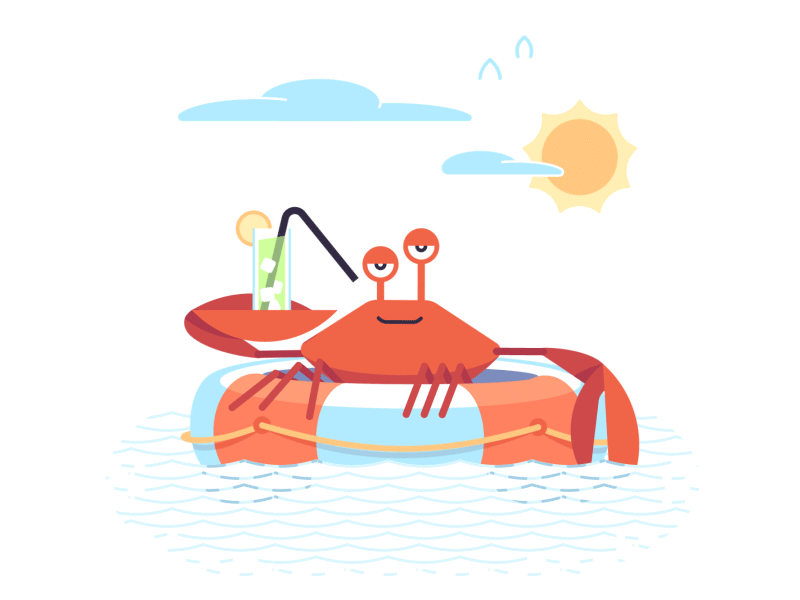 Crab Story – Life Insurance 2d animation alexey kuvaldin beach birds clouds cocktail crab lifesaver motion authors ocean sun valentin kirilov