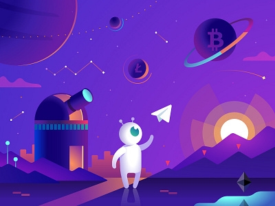 Cryptoman analytics bitcoin blockchain crypto diagram etherium exchange illustration litecoin space telegram ufo