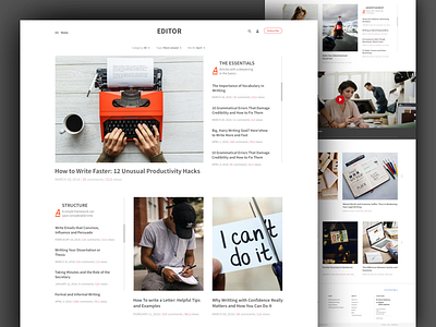 Magazine for Writers article footer header landing page layout magazine site typography video