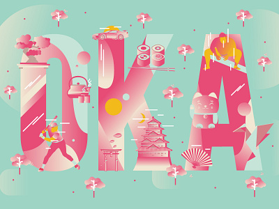 City of Colors - Osaka animation baseball cities colors gradient illustration osaka typography pink sail ho studio sho studio typo