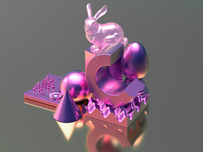 Metallic Easter 3d abstract artwork design illustration