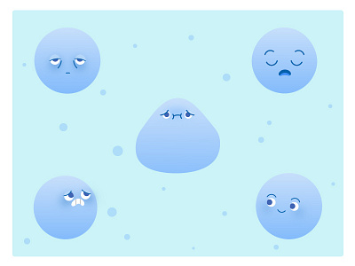 Mister Blue blue character expressions fear happy illustration sleepy tired