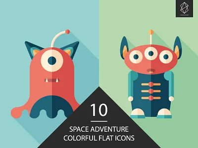 Space adventure flat square icon set adventure alien button character creature design flat icon graphic monster robot space zombie