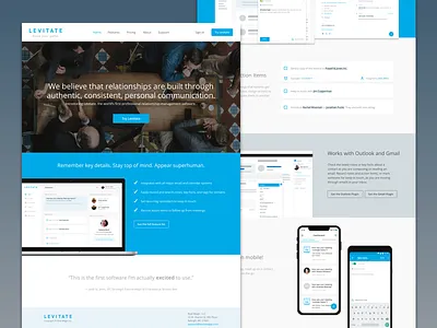 Levitate Marketing Site app site feature list landing page marketing site screenshots