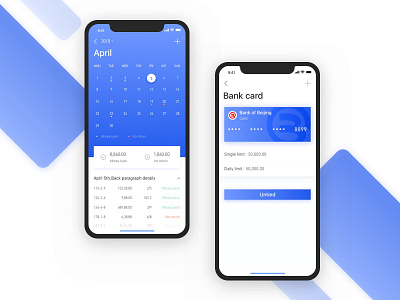 Calendar&Card back calendar；calendar；bank card；app；ui；