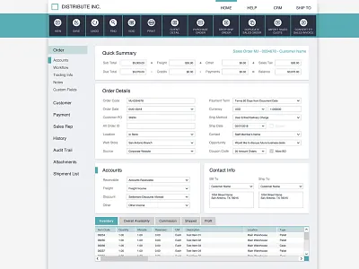 InfusionFX commerce dashboard data grid erp interactive logistics order form system table ui user interface ux
