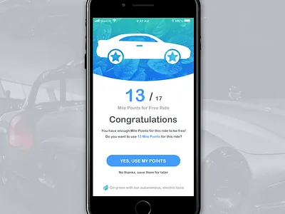 Autonomous Taxi App Concept app autonomous cars blue cars electric cars futuristic concept gamification go green iphone mobile app taxis ui