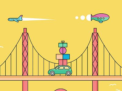 Bridge bridge city color design flat illustration