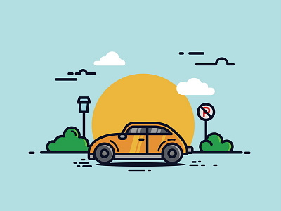 Parking Car car filled icon flat flat design illustration line line icon scene