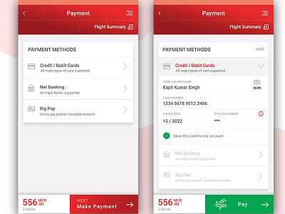 Flight booking App- Payment screens app design flight booking app app icon design mobile app ux design visual design