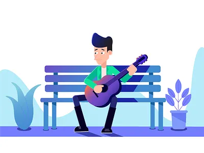 Playing Guitar colors ground illustration leaves pot.
