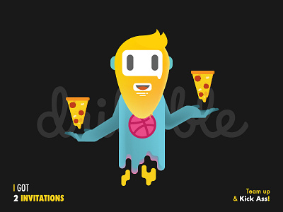 Dribbble Invitation ai character dribbble dribbble invitation fly gradient hipster illustration myanmar pizza welcome