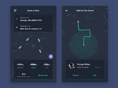 Cab Booking App address app book booking cab ios map minimal mobile taxi uber ui