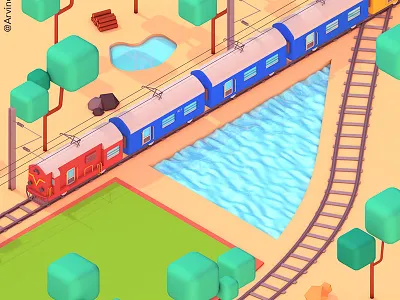 A - 36 days of type 36days a 36daysoftype 36daysoftype 05 a c4d cinema4d render rendering sea track train tree