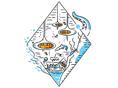 Underwater Googie futurism googie icon ocean outline retro retrofuturism stroke under vector water