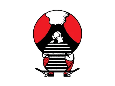 Skate of Mind blackandwhite editorial icon illustration japan maldo maldonaut minimal simple skate skater volcano