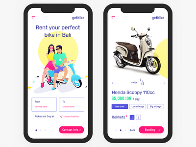 🛵 getbike.io – motorbike rental service on Bali ☀️ bike clean design grid illustration iphonex landing mobile product service ui ux