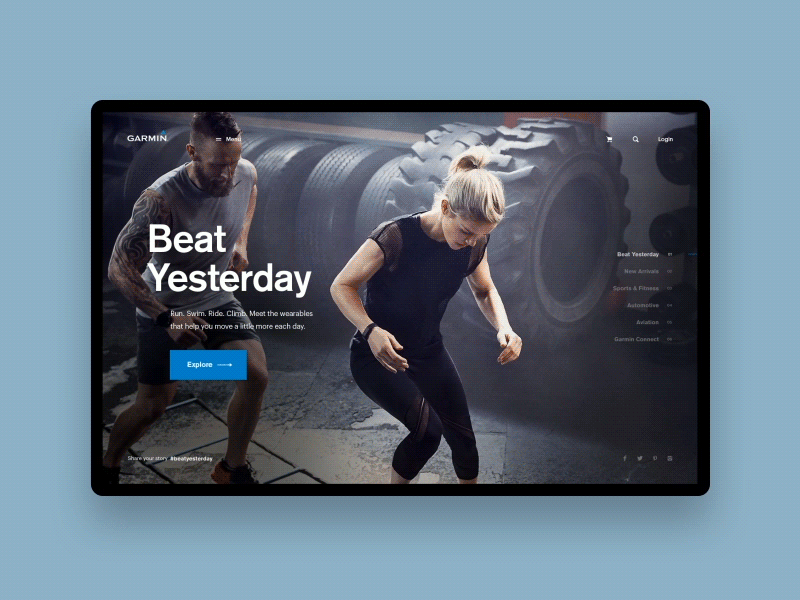 Garmin Exploration - Desktop Menu animation clean concept fitness garmin interaction menu simple sport ui webdesign