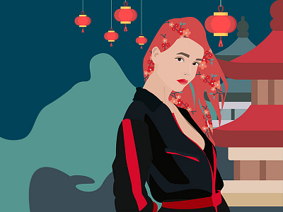 China Town LA art work china chinatown flowers gia girl illustration illustrator los angeles model photoshop usa