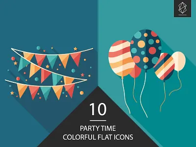 Party time flat square icon set birthday button celebrate decoration design festive flat icon graphic holiday illustration party sweets