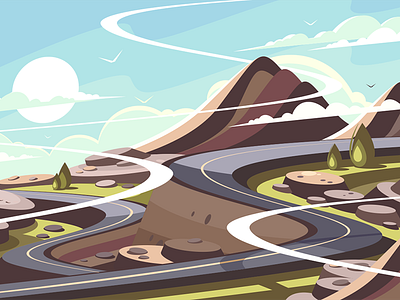 Mountain road serpentine asphalt flat illustration journey kit8 landscape mountain road serpentine traffic vector