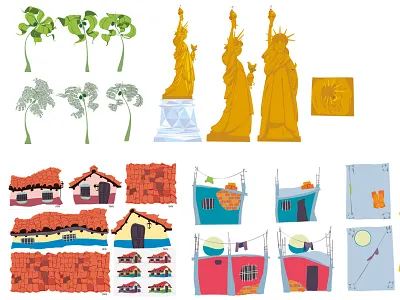 Caracas Saudita - Enviroment Design animation backgroung barrio gold house illustration statue venezuela