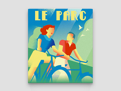 POSTER | Summertime art couple deco illustration monaco park poster retro riviera vector vintage