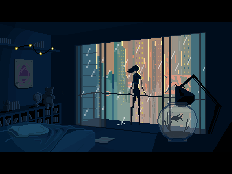 Fish 8bit cinemagraph mood night pixel art pixelart rain wind