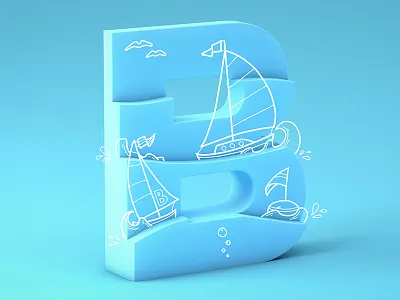 #36daysoftype05 - B 36daysoftype 3d boats c4d cinema4d doodle gradient illustration type typography