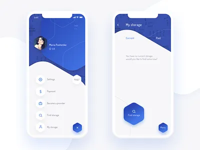 Stor | Mobile App UX/UI Design and Branding app hexagon menu mobile start stor storage ui ux