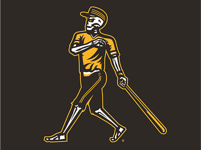 Pirates Swingin' Skeleton athletic baseball gms pirates pittsburgh skeleton skull sports design swing