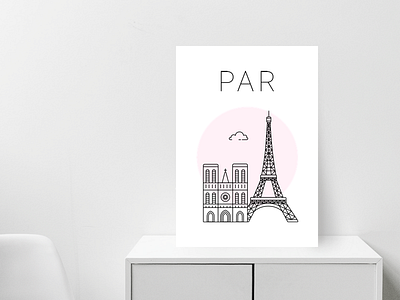 Paris poster city eiffel tower minimal notre dame paris pink poster white