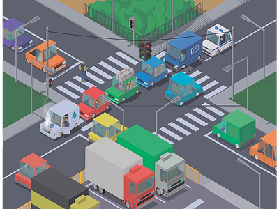 City Trafic cars city crossroads isometric minimalism