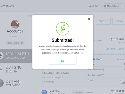 Transaction Success blockchain ether ethereum feedback message metamask modal success transaction