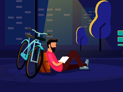 Book and Bike art bike creative cycle illustration night street vector