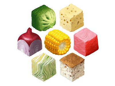 FOOD IN THE CUBE 2d cheese corn cube food meat pattern symmetry vegetables