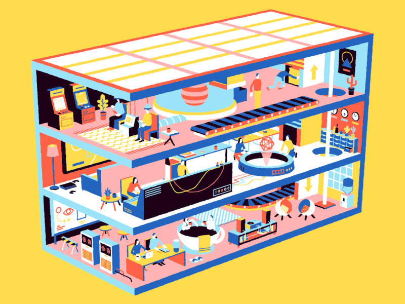 Idea Factory animated arcade corporate factory freelance idea isometric looping loopinggif machine office production