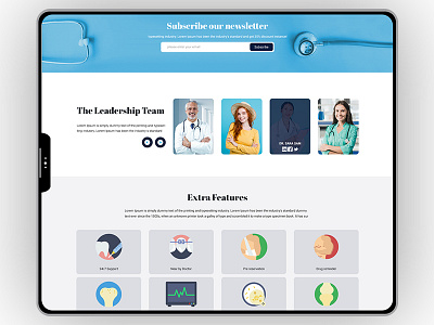 Clinic management system website app landing blue clinic dark theme doctors landing page stethoscope system website